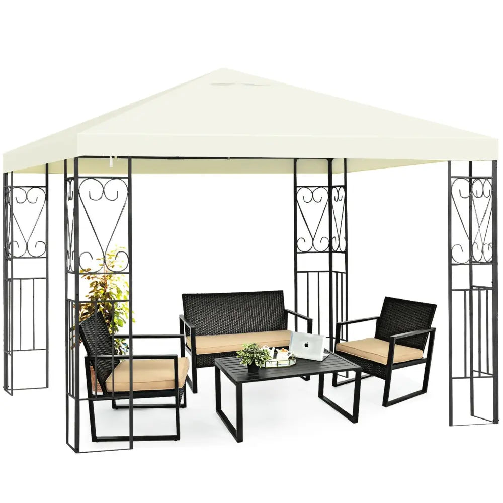 10 x 10 Feet Patio Gazebo Canopy Tent Garden Shelter - Beige - Gazebos
