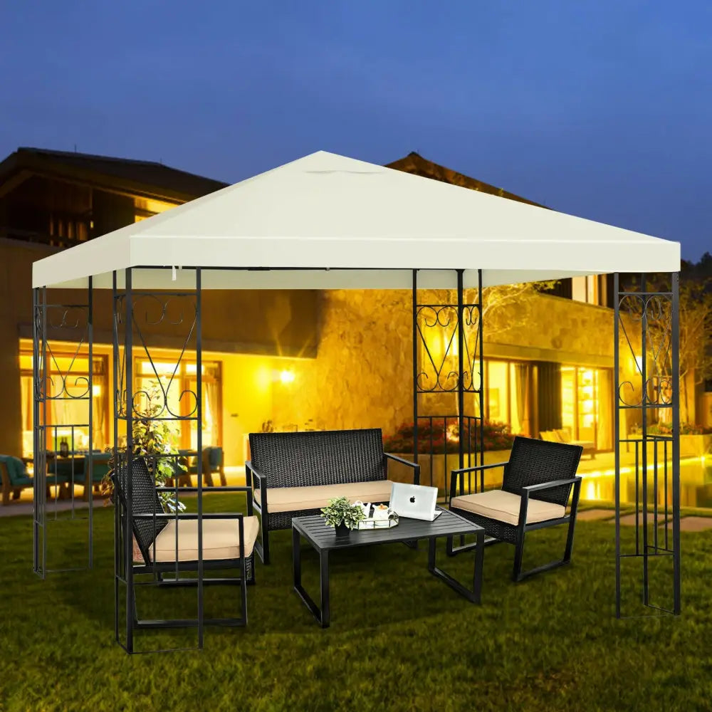 10 x 10 Feet Patio Gazebo Canopy Tent Garden Shelter - Beige - Gazebos