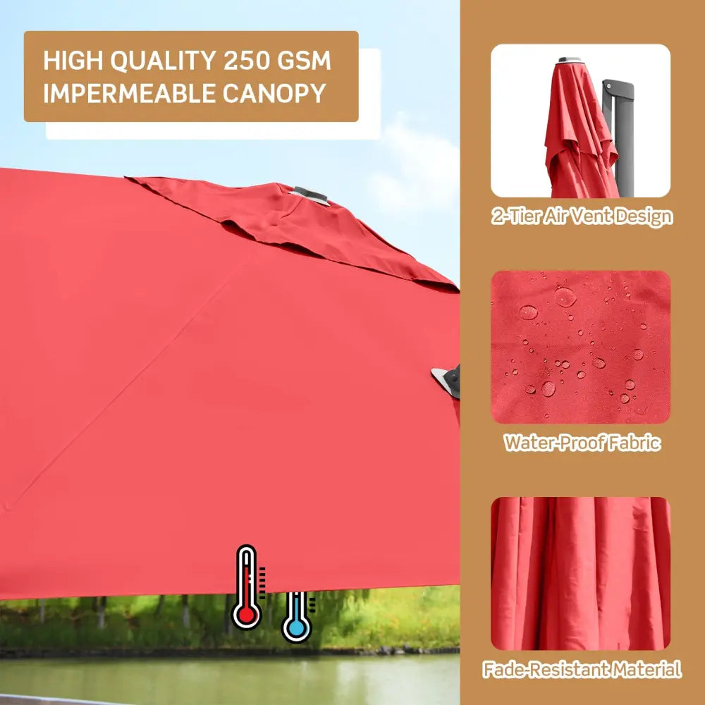 10 x 10 Feet Patio Offset Cantilever Umbrella with Aluminum 360-degree Rotation Tilt-Orange - Orange - Outdoor Umbrellas