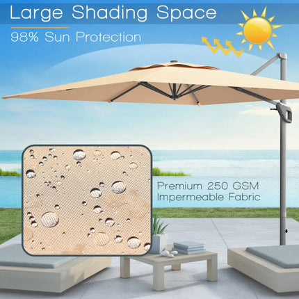 10 x 10 Feet Patio Offset Cantilever Umbrella with Aluminum 360-degree Rotation Tilt-Beige - Beige - Outdoor Umbrellas