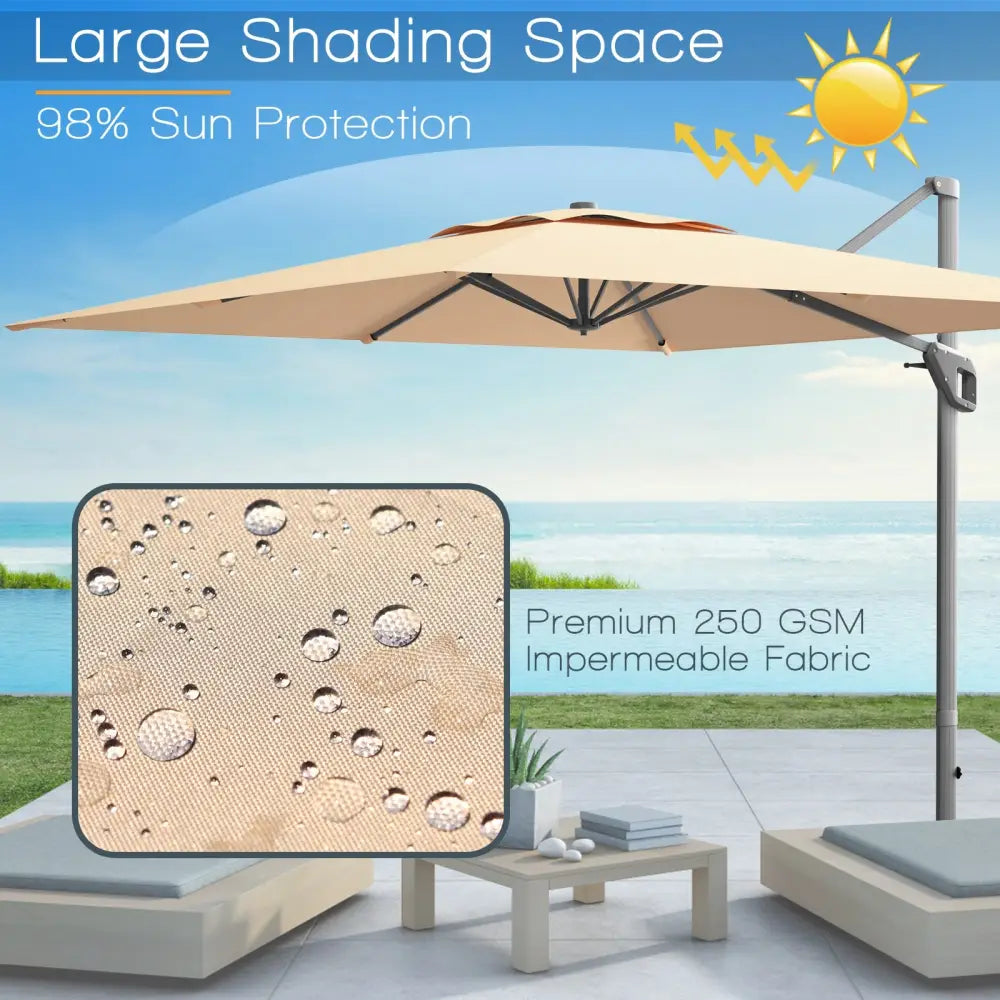 10 x 10 Feet Patio Offset Cantilever Umbrella with Aluminum 360-degree Rotation Tilt-Beige - Beige - Outdoor Umbrellas