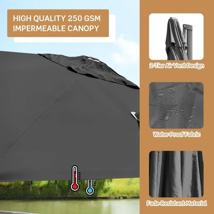 10 x 10 Feet Patio Offset Cantilever Umbrella with Aluminum 360-degree Rotation Tilt-Gray - Gray - Outdoor Umbrellas