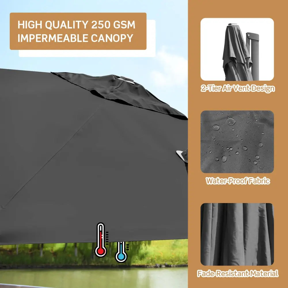 10 x 10 Feet Patio Offset Cantilever Umbrella with Aluminum 360-degree Rotation Tilt-Gray - Gray - Outdoor Umbrellas
