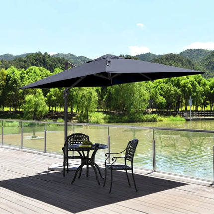 10 x 10 Feet Patio Offset Cantilever Umbrella with Aluminum 360-degree Rotation Tilt-Navy - Navy - Outdoor Umbrellas