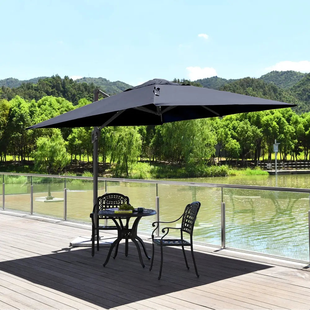 10 x 10 Feet Patio Offset Cantilever Umbrella with Aluminum 360-degree Rotation Tilt-Navy - Navy - Outdoor Umbrellas