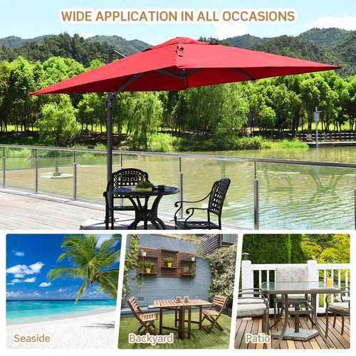 10 x 10 Feet Patio Offset Cantilever Umbrella with Aluminum 360-degree Rotation Tilt-Wine - Red - Outdoor Umbrellas