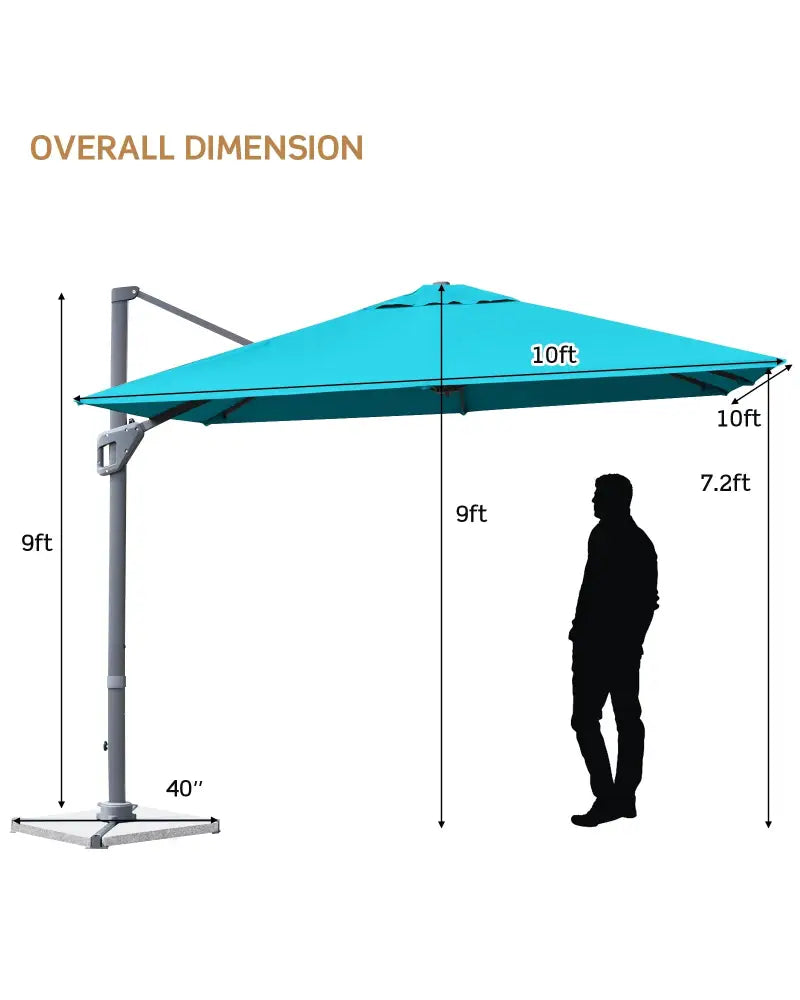 10 x 10 Feet Patio Offset Cantilever Umbrella with Aluminum 360-degree Rotation Tilt-Turquoise - Turquoise - Outdoor