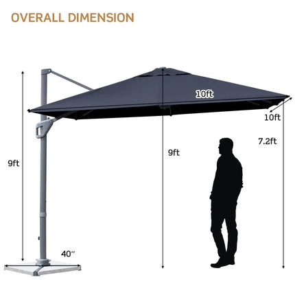 10 x 10 Feet Patio Offset Cantilever Umbrella with Aluminum 360-degree Rotation Tilt-Navy - Navy - Outdoor Umbrellas