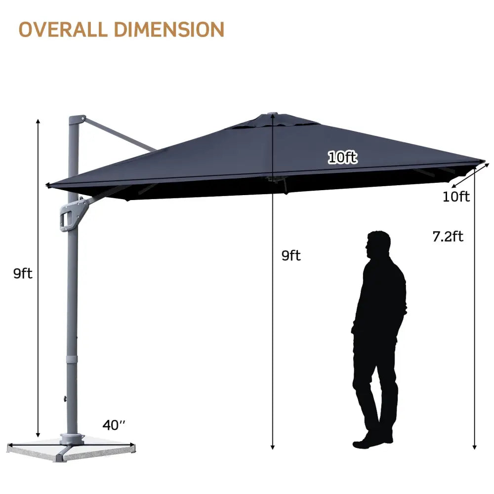 10 x 10 Feet Patio Offset Cantilever Umbrella with Aluminum 360-degree Rotation Tilt-Navy - Navy - Outdoor Umbrellas