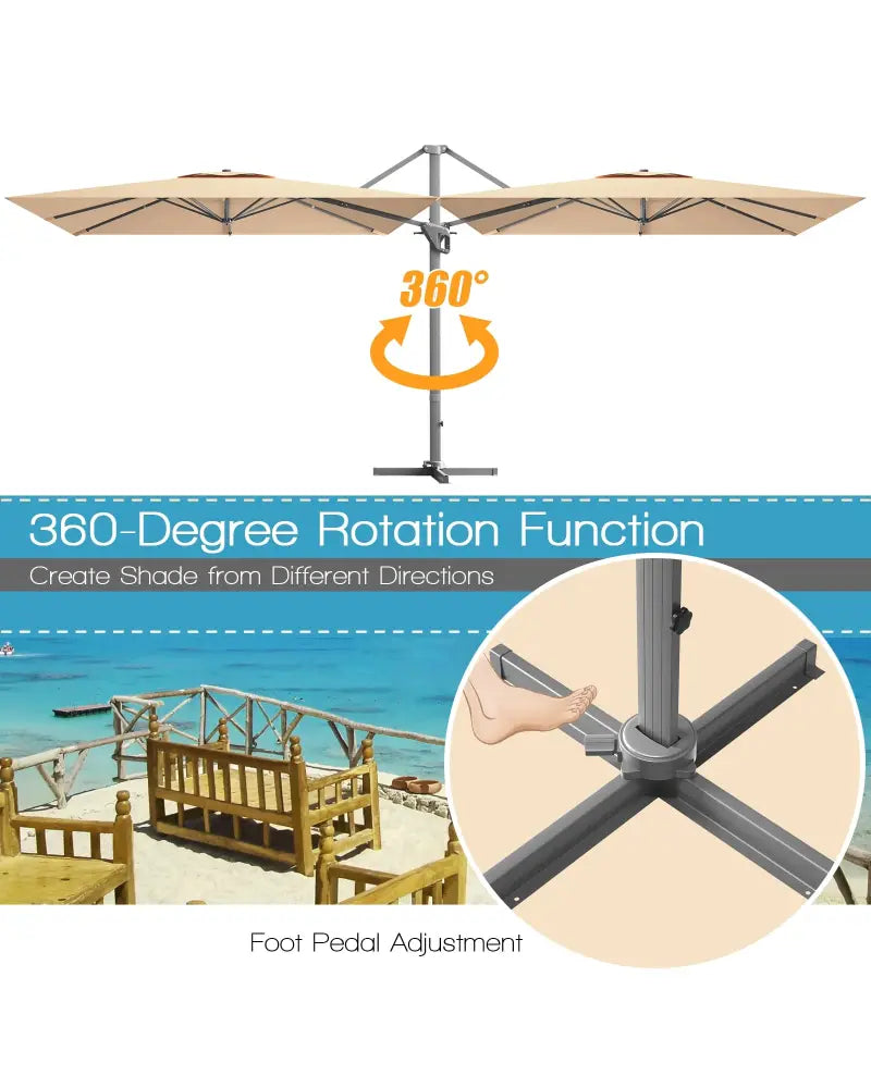 10 x 10 Feet Patio Offset Cantilever Umbrella with Aluminum 360-degree Rotation Tilt-Beige - Beige - Outdoor Umbrellas