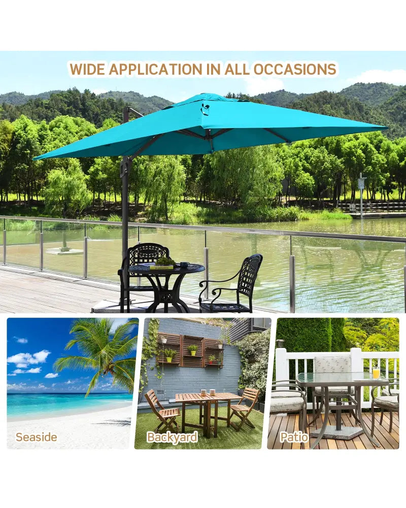 10 x 10 Feet Patio Offset Cantilever Umbrella with Aluminum 360-degree Rotation Tilt-Turquoise - Turquoise - Outdoor