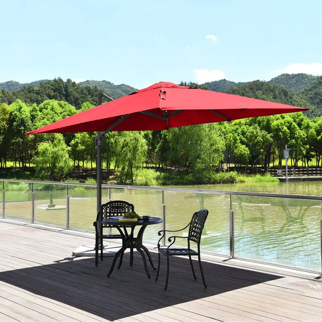 10 x 10 Feet Patio Offset Cantilever Umbrella with Aluminum 360-degree Rotation Tilt-Wine - Red - Outdoor Umbrellas
