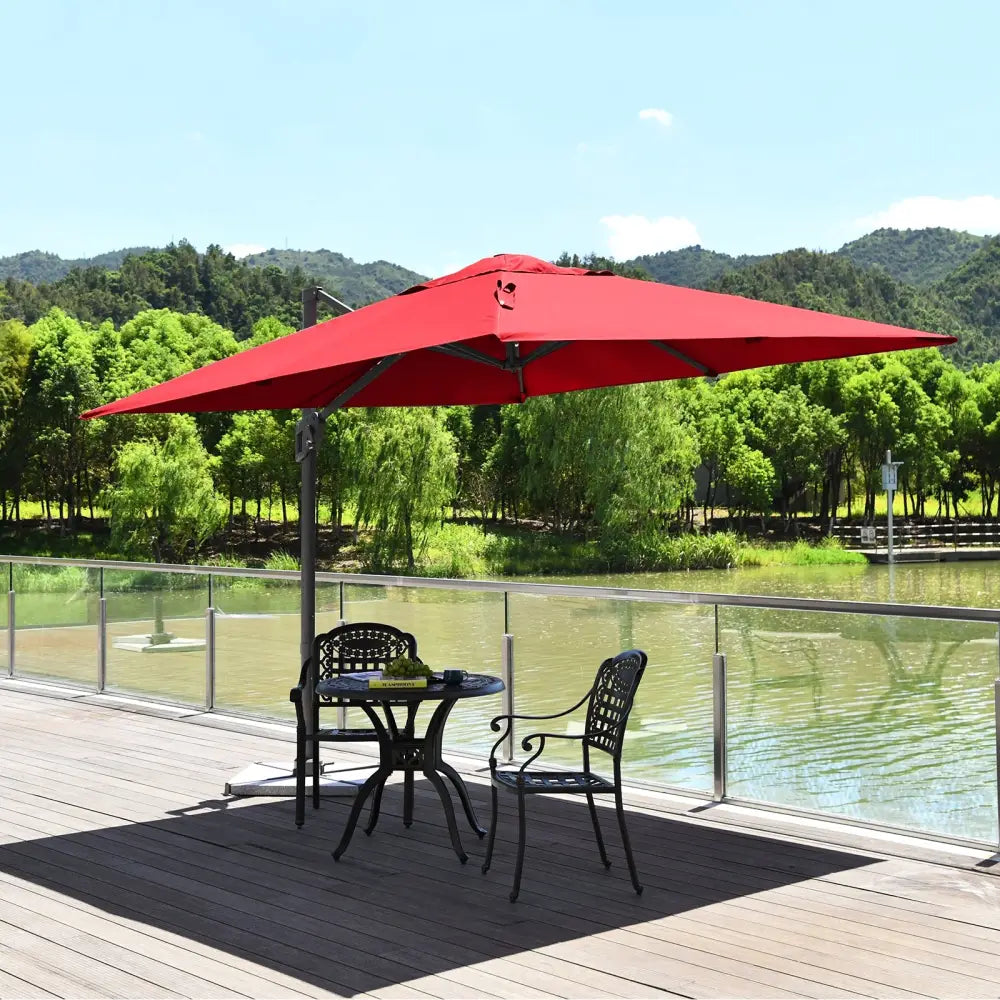 10 x 10 Feet Patio Offset Cantilever Umbrella with Aluminum 360-degree Rotation Tilt-Wine - Red - Outdoor Umbrellas