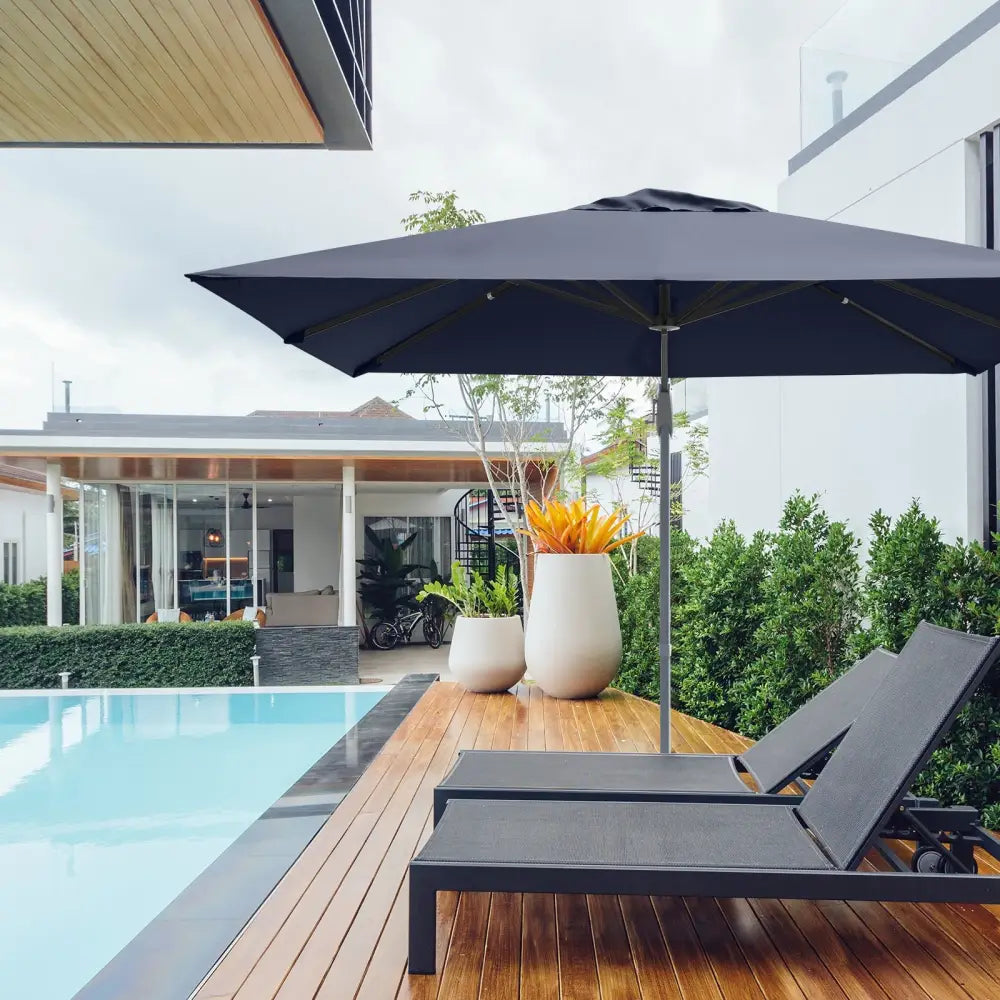 10 x 10 Feet Patio Offset Cantilever Umbrella with Aluminum 360-degree Rotation Tilt-Navy - Navy - Outdoor Umbrellas
