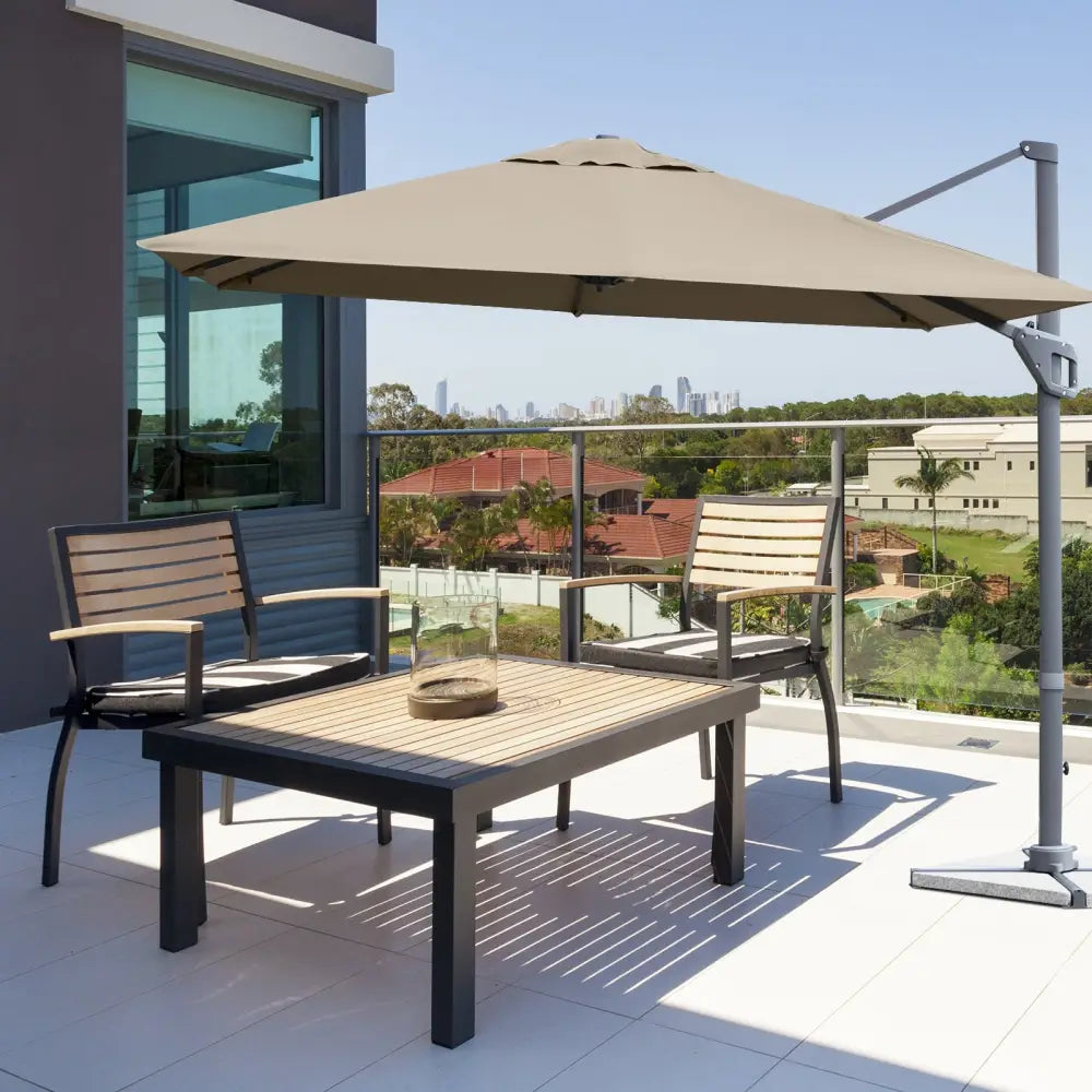 10 x 10 Feet Patio Offset Cantilever Umbrella with Aluminum 360-degree Rotation Tilt-Coffee - Coffee - Outdoor Umbrellas