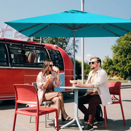 10 x 10 Feet Patio Offset Cantilever Umbrella with Aluminum 360-degree Rotation Tilt-Turquoise - Turquoise - Outdoor