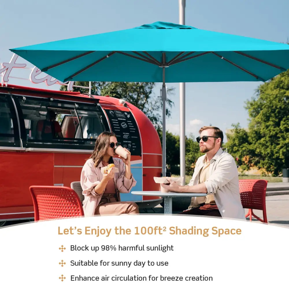 10 x 10 Feet Patio Offset Cantilever Umbrella with Aluminum 360-degree Rotation Tilt-Turquoise - Turquoise - Outdoor