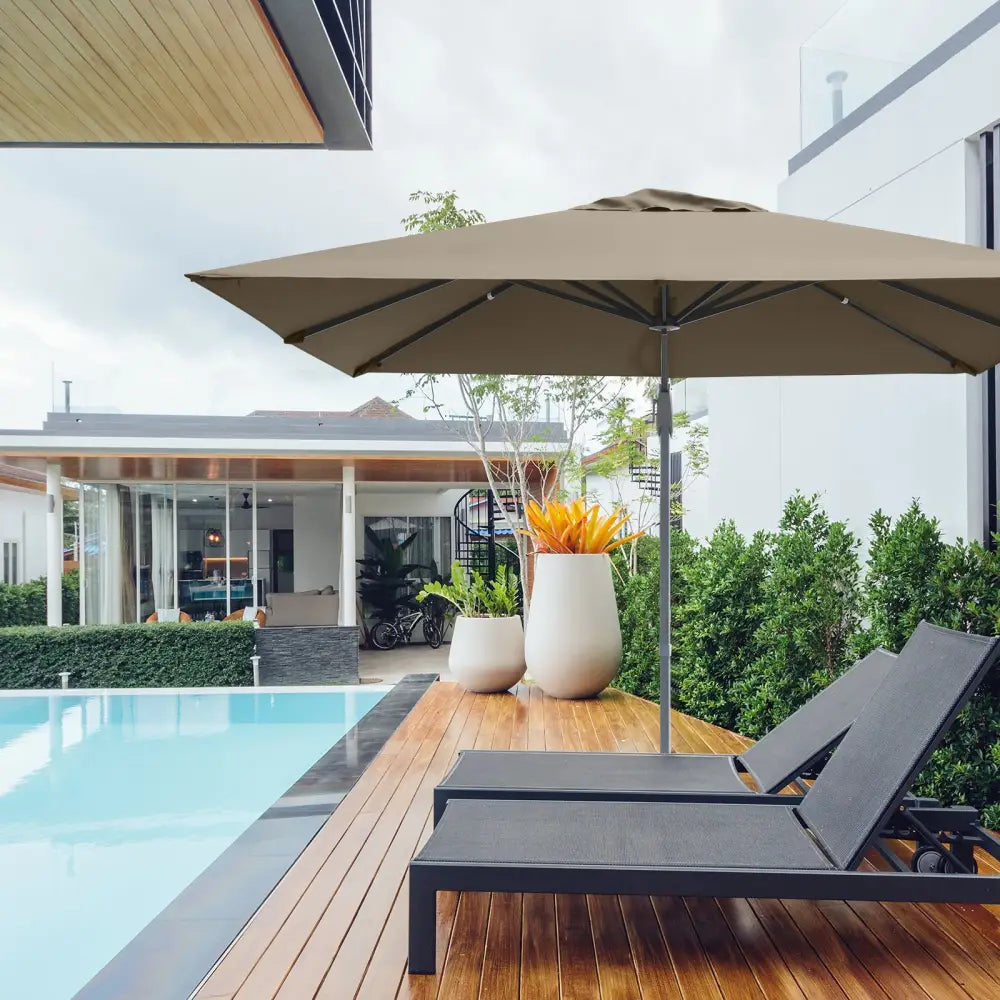 10 x 10 Feet Patio Offset Cantilever Umbrella with Aluminum 360-degree Rotation Tilt-Coffee - Coffee - Outdoor Umbrellas