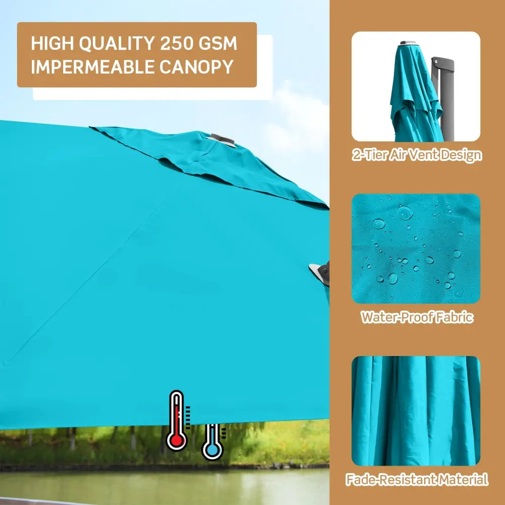 10 x 10 Feet Patio Offset Cantilever Umbrella with Aluminum 360-degree Rotation Tilt-Turquoise - Turquoise - Outdoor