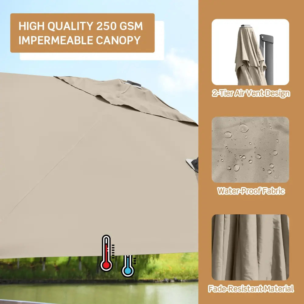 10 x 10 Feet Patio Offset Cantilever Umbrella with Aluminum 360-degree Rotation Tilt-Coffee - Coffee - Outdoor Umbrellas