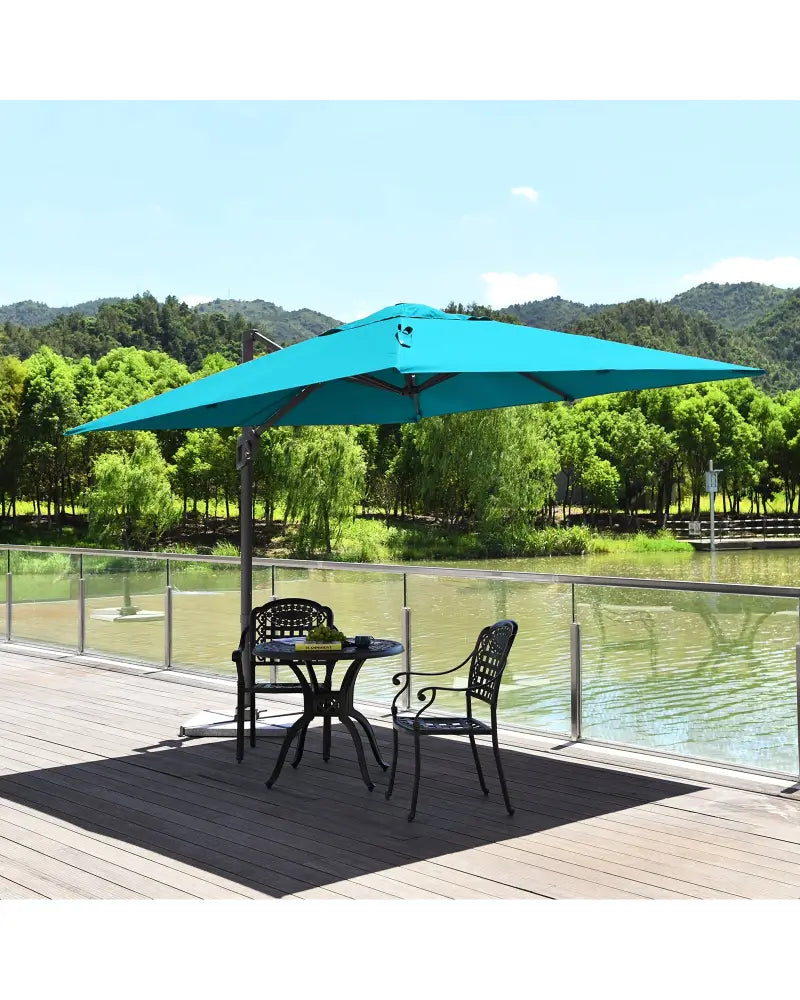 10 x 10 Feet Patio Offset Cantilever Umbrella with Aluminum 360-degree Rotation Tilt-Turquoise - Turquoise - Outdoor