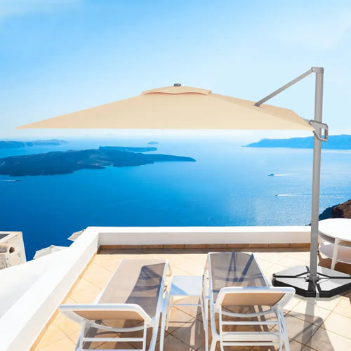 10 x 10 Feet Patio Offset Cantilever Umbrella with Aluminum 360-degree Rotation Tilt-Beige - Beige - Outdoor Umbrellas
