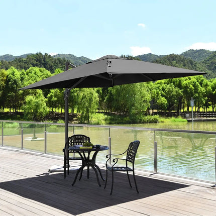10 x 10 Feet Patio Offset Cantilever Umbrella with Aluminum 360-degree Rotation Tilt-Gray - Gray - Outdoor Umbrellas