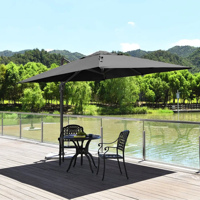 10 x 10 Feet Patio Offset Cantilever Umbrella with Aluminum 360-degree Rotation Tilt-Gray - Gray - Outdoor Umbrellas