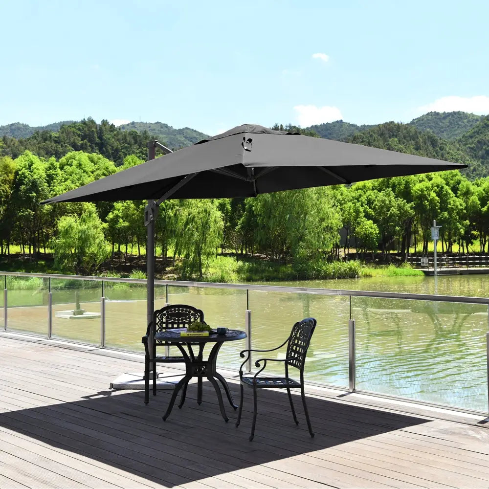10 x 10 Feet Patio Offset Cantilever Umbrella with Aluminum 360-degree Rotation Tilt-Gray - Gray - Outdoor Umbrellas