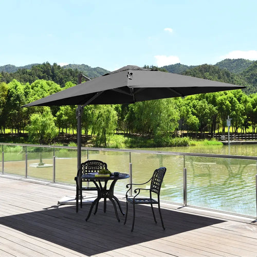 10 x 10 Feet Patio Offset Cantilever Umbrella with Aluminum 360-degree Rotation Tilt-Gray - Gray - Outdoor Umbrellas