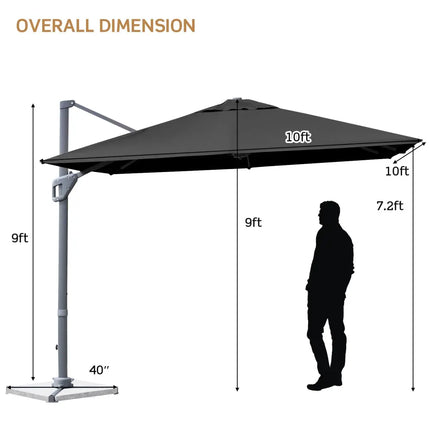 10 x 10 Feet Patio Offset Cantilever Umbrella with Aluminum 360-degree Rotation Tilt-Gray - Gray - Outdoor Umbrellas