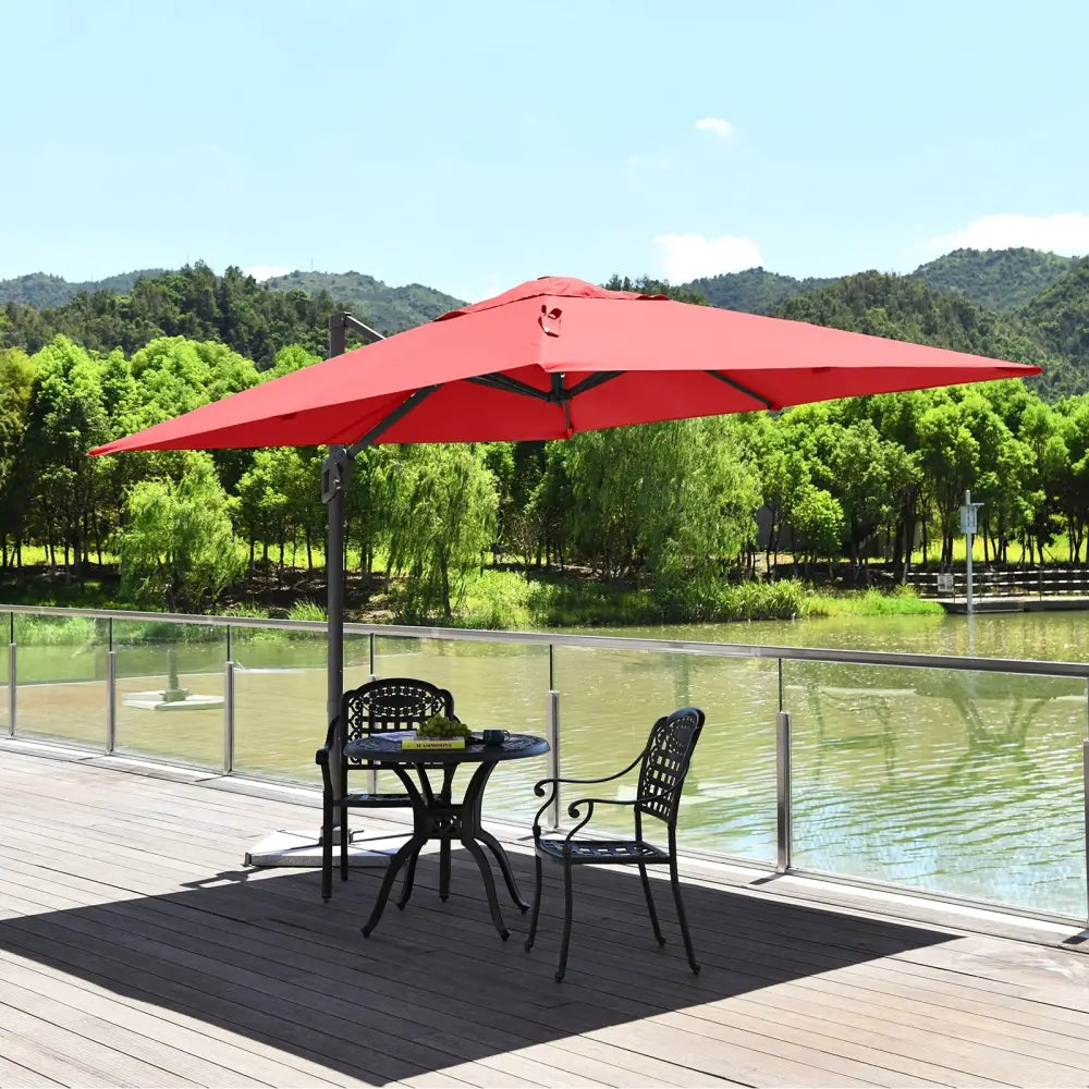 10 x 10 Feet Patio Offset Cantilever Umbrella with Aluminum 360-degree Rotation Tilt-Orange - Orange - Outdoor Umbrellas