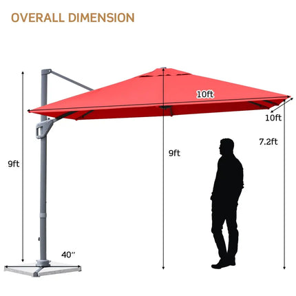 10 x 10 Feet Patio Offset Cantilever Umbrella with Aluminum 360-degree Rotation Tilt-Orange - Orange - Outdoor Umbrellas