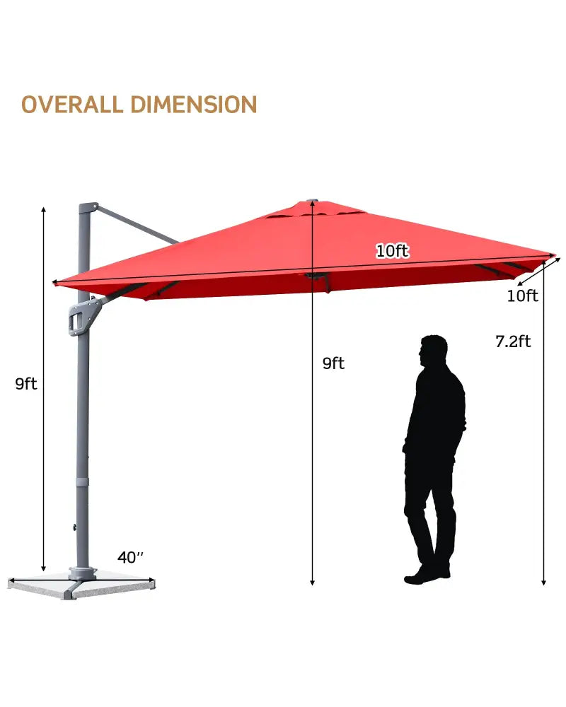 10 x 10 Feet Patio Offset Cantilever Umbrella with Aluminum 360-degree Rotation Tilt-Orange - Orange - Outdoor Umbrellas