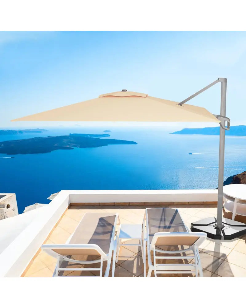 10 x 10 Feet Patio Offset Cantilever Umbrella with Aluminum 360-degree Rotation Tilt-Beige - Beige - Outdoor Umbrellas
