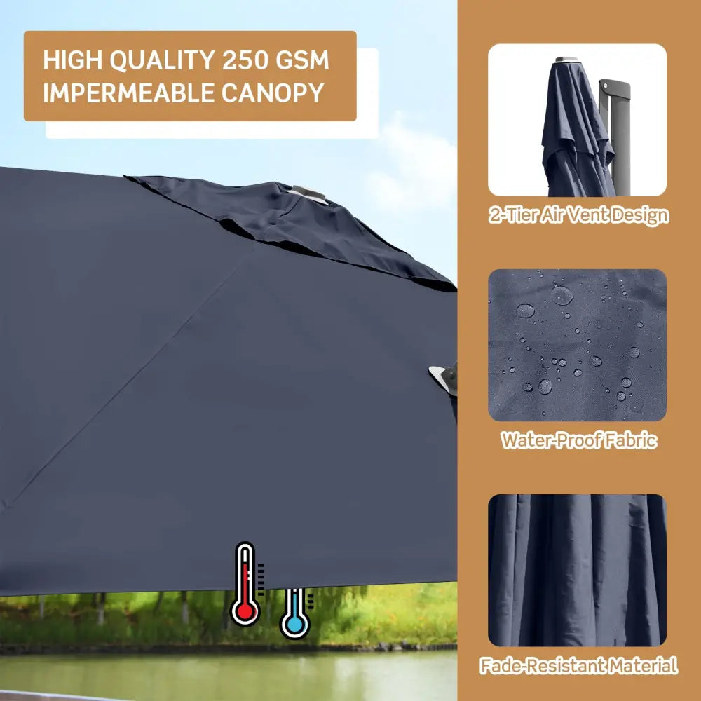10 x 10 Feet Patio Offset Cantilever Umbrella with Aluminum 360-degree Rotation Tilt-Navy - Navy - Outdoor Umbrellas
