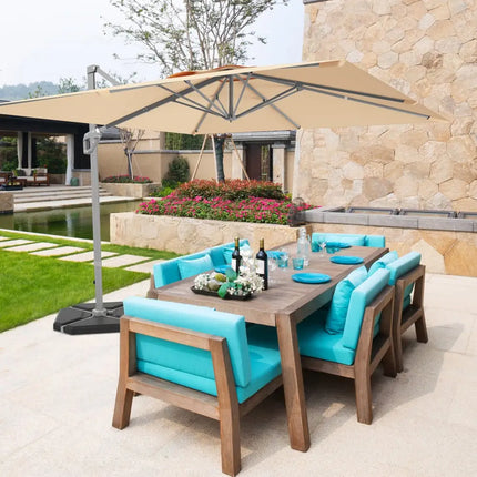 10 x 10 Feet Patio Offset Cantilever Umbrella with Aluminum 360-degree Rotation Tilt-Beige - Beige - Outdoor Umbrellas