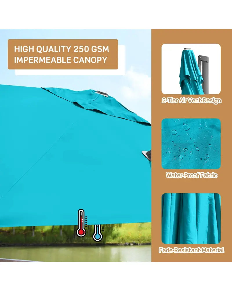 10 x 10 Feet Patio Offset Cantilever Umbrella with Aluminum 360-degree Rotation Tilt-Turquoise - Turquoise - Outdoor