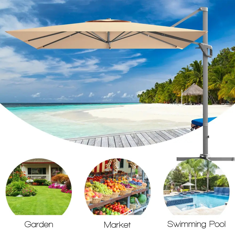 10 x 10 Feet Patio Offset Cantilever Umbrella with Aluminum 360-degree Rotation Tilt-Beige - Beige - Outdoor Umbrellas