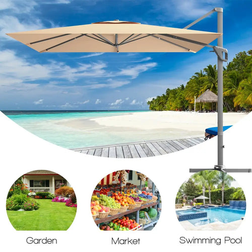 10 x 10 Feet Patio Offset Cantilever Umbrella with Aluminum 360-degree Rotation Tilt-Beige - Beige - Outdoor Umbrellas