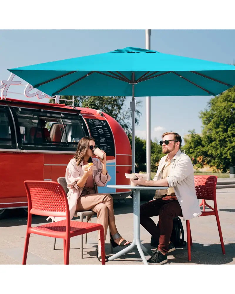10 x 10 Feet Patio Offset Cantilever Umbrella with Aluminum 360-degree Rotation Tilt-Turquoise - Turquoise - Outdoor