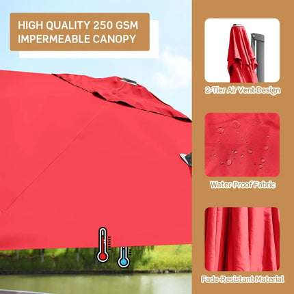 10 x 10 Feet Patio Offset Cantilever Umbrella with Aluminum 360-degree Rotation Tilt-Wine - Red - Outdoor Umbrellas