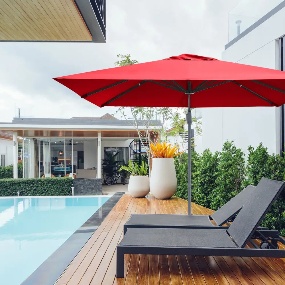 10 x 10 Feet Patio Offset Cantilever Umbrella with Aluminum 360-degree Rotation Tilt-Wine - Red - Outdoor Umbrellas