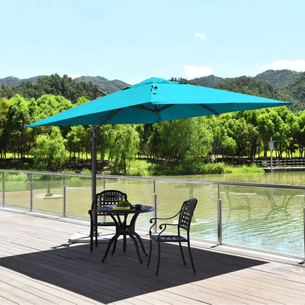 10 x 10 Feet Patio Offset Cantilever Umbrella with Aluminum 360-degree Rotation Tilt-Turquoise - Turquoise - Outdoor