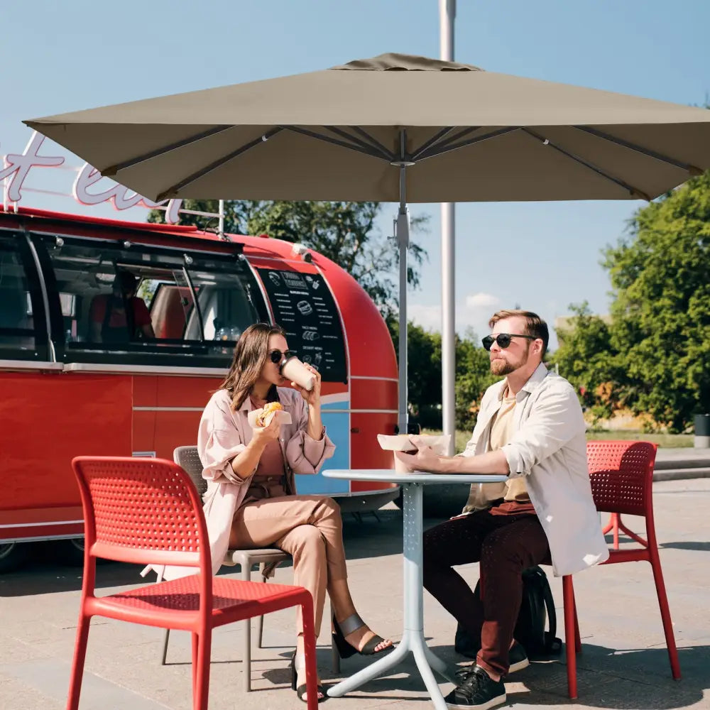 10 x 10 Feet Patio Offset Cantilever Umbrella with Aluminum 360-degree Rotation Tilt-Coffee - Coffee - Outdoor Umbrellas