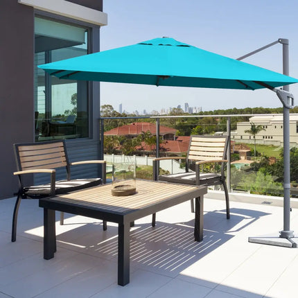10 x 10 Feet Patio Offset Cantilever Umbrella with Aluminum 360-degree Rotation Tilt-Turquoise - Turquoise - Outdoor