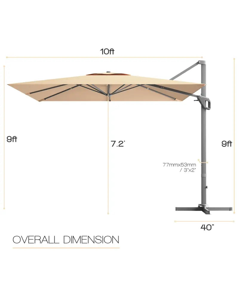 10 x 10 Feet Patio Offset Cantilever Umbrella with Aluminum 360-degree Rotation Tilt-Beige - Beige - Outdoor Umbrellas