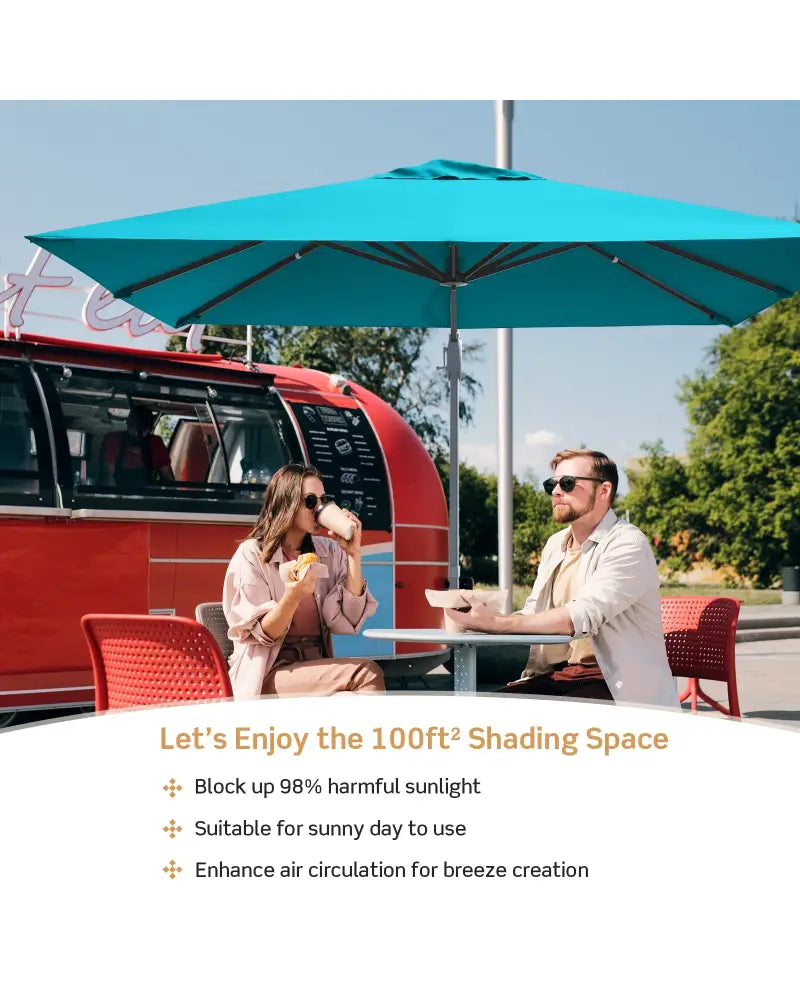 10 x 10 Feet Patio Offset Cantilever Umbrella with Aluminum 360-degree Rotation Tilt-Turquoise - Turquoise - Outdoor