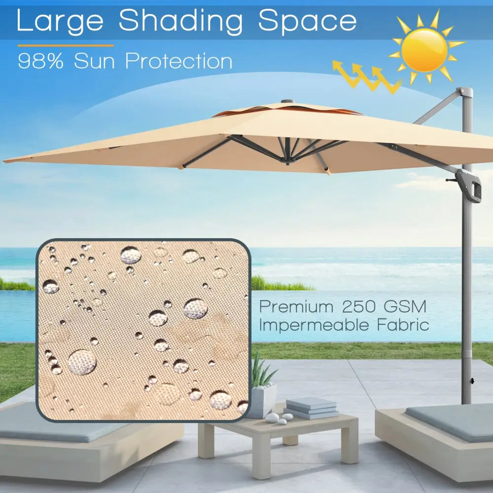 10 x 10 Feet Patio Offset Cantilever Umbrella with Aluminum 360-degree Rotation Tilt-Beige - Beige - Outdoor Umbrellas