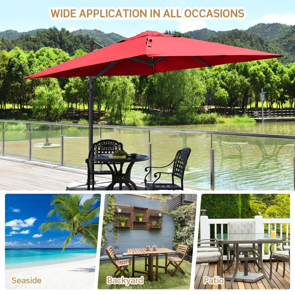 10 x 10 Feet Patio Offset Cantilever Umbrella with Aluminum 360-degree Rotation Tilt-Wine - Red - Outdoor Umbrellas